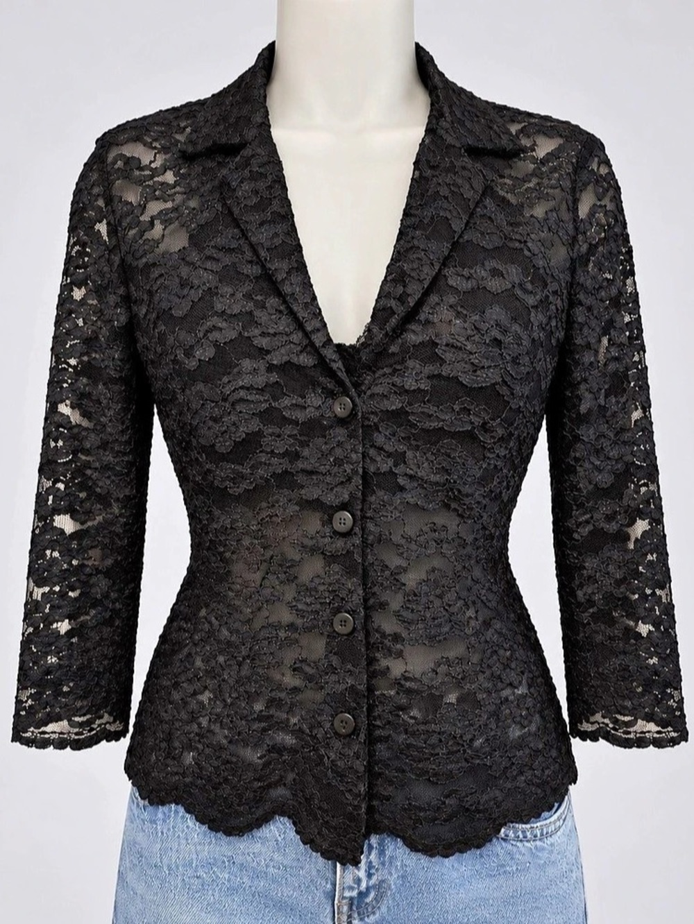 Vintage Express Tricot Black Lace Blazer Jacket Made in USA Size M
